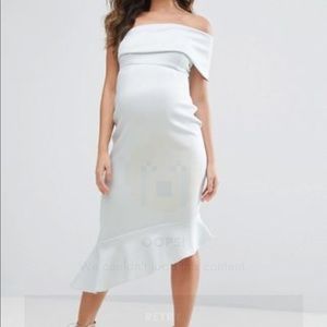 Pale blue maternity one shoulder midi dress